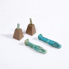 Set of Four Egyptian Antiquities Pair of Sarcophagus Faience Two Figurines - 2946669