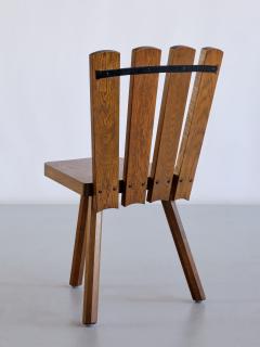 Set of Four French Modern Tripod Oak Dining Chairs with Fan Shaped Back 1950s - 3336921