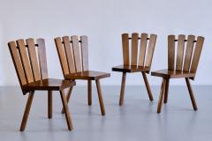 Set of Four French Modern Tripod Oak Dining Chairs with Fan Shaped Back 1950s - 3336923