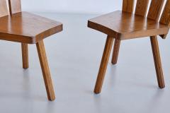 Set of Four French Modern Tripod Oak Dining Chairs with Fan Shaped Back 1950s - 3336924