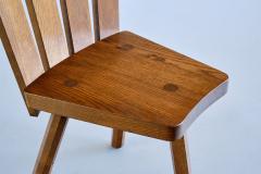 Set of Four French Modern Tripod Oak Dining Chairs with Fan Shaped Back 1950s - 3336925