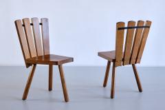 Set of Four French Modern Tripod Oak Dining Chairs with Fan Shaped Back 1950s - 3336930