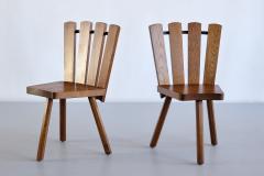 Set of Four French Modern Tripod Oak Dining Chairs with Fan Shaped Back 1950s - 3336931