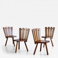 Set of Four French Modern Tripod Oak Dining Chairs with Fan Shaped Back 1950s - 3341360