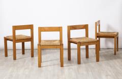 Set of Four Italian 1950s Oak and Rush Seat Dining Chairs - 2643376