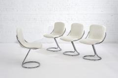 Set of Four Italian White Chrome Cantilever Dining Chairs 1970 - 1796699