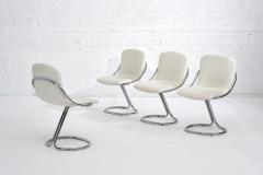 Set of Four Italian White Chrome Cantilever Dining Chairs 1970 - 1796700