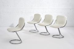 Set of Four Italian White Chrome Cantilever Dining Chairs 1970 - 1796701