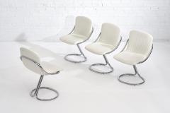 Set of Four Italian White Chrome Cantilever Dining Chairs 1970 - 1796702