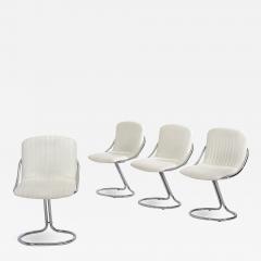 Set of Four Italian White Chrome Cantilever Dining Chairs 1970 - 1797699