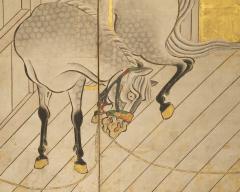 Set of Four Japanese Two Panel Screens Horses in Stable - 4203088