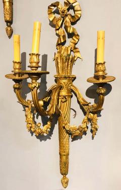 Set of Four Large Ornate Three Light Torch and Ribbon Form Wall Sconces - 1250745