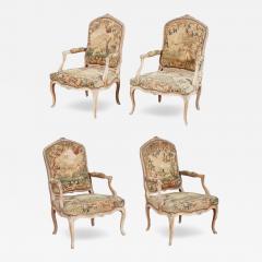 Set of Four Louis XV Rococo Armchairs in Original Needlework - 4121293