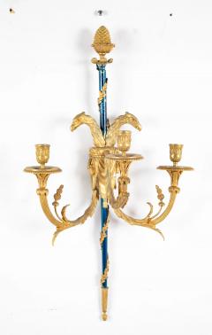 Set of Four Louis XVI Bronze and Cobalt Blue Sconces - 3298571