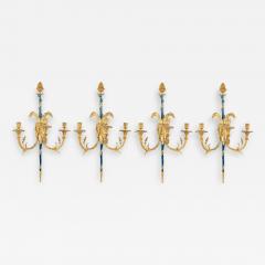 Set of Four Louis XVI Bronze and Cobalt Blue Sconces - 3302213