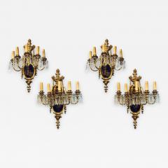 Set of Four Louis XVI Style Bronze and Crystal Rams Head Five Light Sconces - 1291413