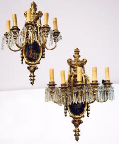 Set of Four Louis XVI Style Bronze and Crystal Rams Head Five Light Sconces - 2977119