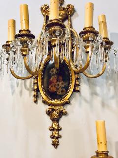 Set of Four Louis XVI Style Bronze and Crystal Rams Head Five Light Sconces - 2977120