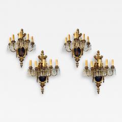 Set of Four Louis XVI Style Bronze and Crystal Rams Head Five Light Sconces - 2988371