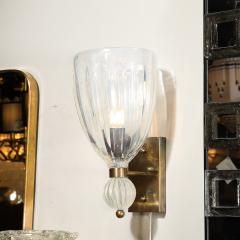Set of Four Modernist Antique Brass Iridescent Murano Glass Orbital Drop Sconces - 3751618