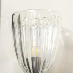 Set of Four Modernist Antique Brass Iridescent Murano Glass Orbital Drop Sconces - 3751644