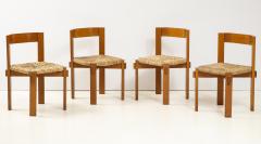 Set of Four Modernist Italian Oak and Straw Chairs - 1812312