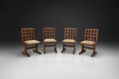 Set of Four Oak Dining Chairs with Geometric Backs Europe Mid 20th Century - 4556307