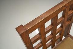 Set of Four Oak Dining Chairs with Geometric Backs Europe Mid 20th Century - 4556312