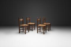 Set of Four Oak Dining Chairs with Rush Seats France 1960s - 4584505