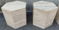 Set of Four Post Modern Italian Travertine Marble Hexagonal Side Tables 1970s - 3114144