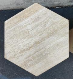 Set of Four Post Modern Italian Travertine Marble Hexagonal Side Tables 1970s - 3114214