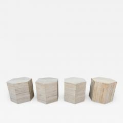 Set of Four Post Modern Italian Travertine Marble Hexagonal Side Tables 1970s - 3116950