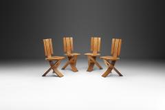Set of Four Sculptural Oak Tripod Chairs by Eb nisterie Seltz France 1970s - 3130997