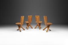 Set of Four Sculptural Oak Tripod Chairs by Eb nisterie Seltz France 1970s - 3130999