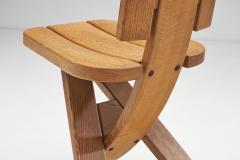 Set of Four Sculptural Oak Tripod Chairs by Eb nisterie Seltz France 1970s - 3131007