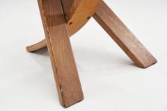 Set of Four Sculptural Oak Tripod Chairs by Eb nisterie Seltz France 1970s - 3131008