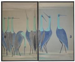 Set of Four Sliding Doors Fusuma Wading Cranes - 4340611
