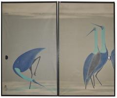 Set of Four Sliding Doors Fusuma Wading Cranes - 4340618