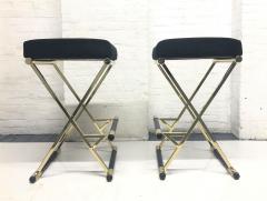 Set of Four Velvet and Brass Finish Bar Stools - 1731096