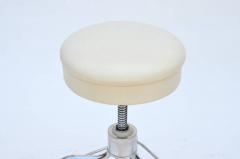 Set of Four Vintage Chrome and White Leather Adjustable Rolling Stools - 974277