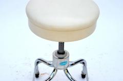 Set of Four Vintage Chrome and White Leather Adjustable Rolling Stools - 974280
