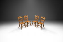 Set of Four Wooden Brutalist Dining Chairs Europe 20th Century - 4028671