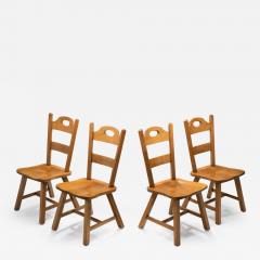 Set of Four Wooden Brutalist Dining Chairs Europe 20th Century - 4031057
