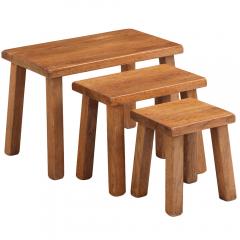 Set of French Brutalist Solid Oak Nesting Tables C 1960 - 4601449
