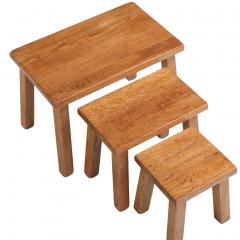 Set of French Brutalist Solid Oak Nesting Tables C 1960 - 4601451