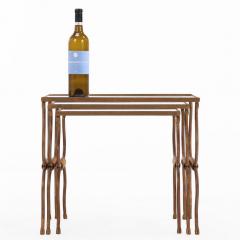 Set of French Gilt Iron Nesting Tables with Silvered Glass Tops C 1950 - 4597600
