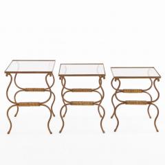Set of French Gilt Iron Nesting Tables with Silvered Glass Tops C 1950 - 4597601