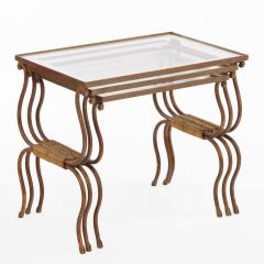 Set of French Gilt Iron Nesting Tables with Silvered Glass Tops C 1950 - 4597602