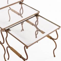 Set of French Gilt Iron Nesting Tables with Silvered Glass Tops C 1950 - 4597604