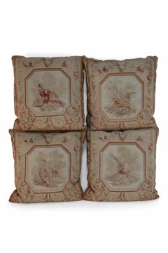 Set of French Victorian Beige Square Aubusson Bird Pillows - 4200339